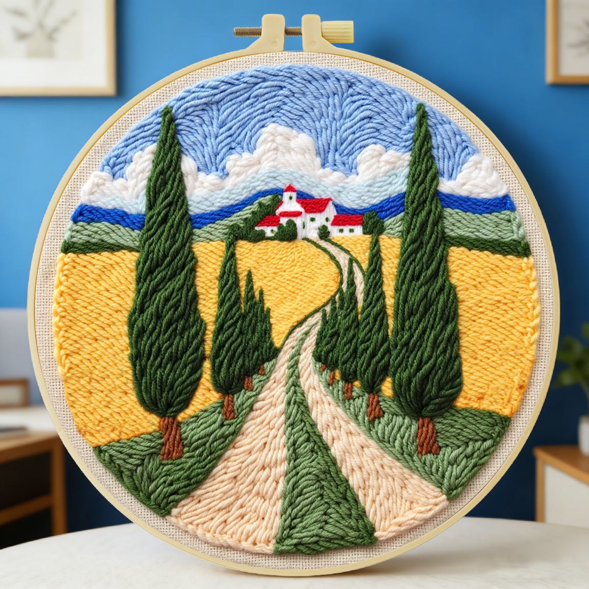 Sewing Textile Art - 20X20CM/7.87인치 필드 펀치 니들 자수 세트