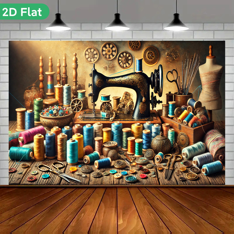 Sewing Textile Art - 빈티지 레트로 재봉사틀 벽걸이 태피스트리 아트