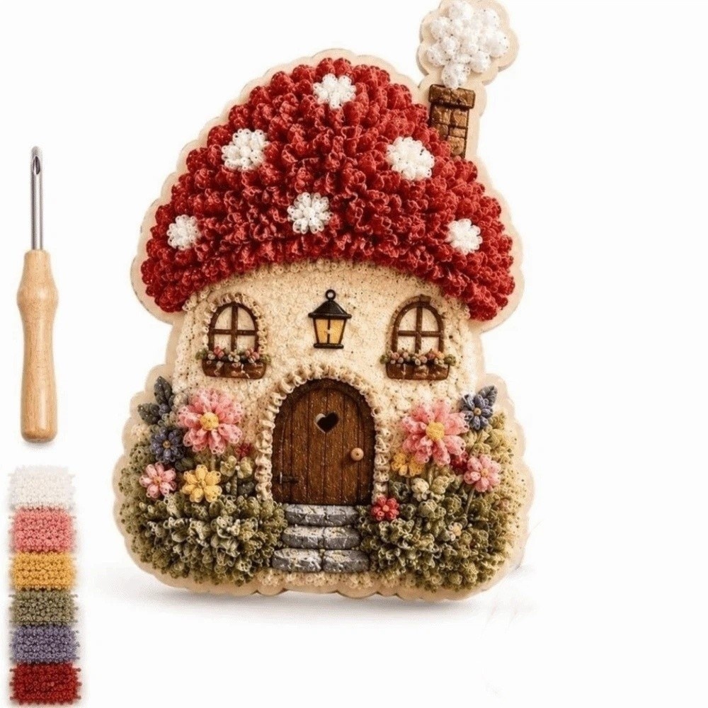 하우스 장면 포크 아트 키트 버섯 코티지 무바느질 DI - Sewing Textile Art 리뷰 및 가격